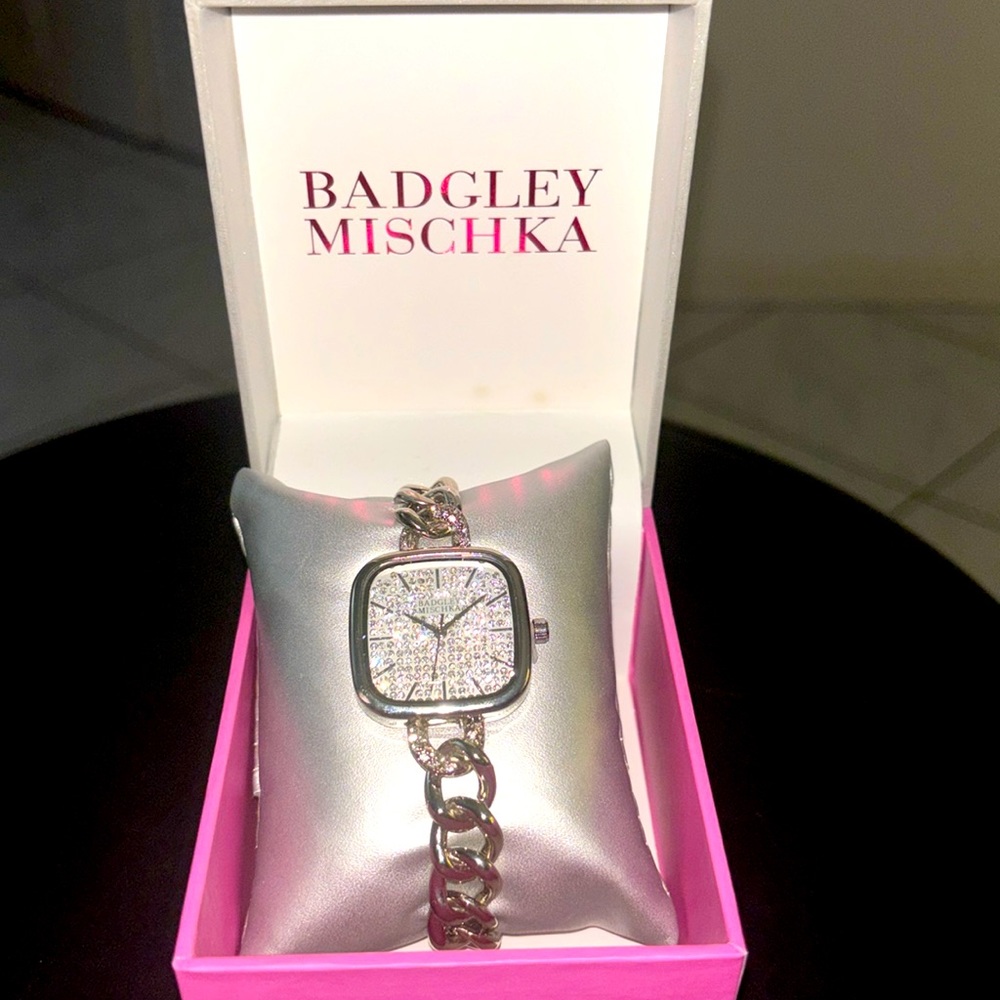 New in Box Badgley Mischka Silver with Diamond Accent Watch